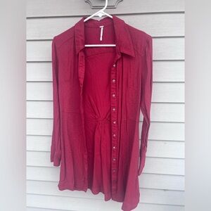 Free People Women's Button-Front Shirt Dress in Burgundy